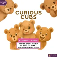 Cute Bear Cubs Clipart PNG - Extended License – Image 1