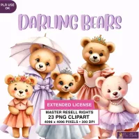 Cute Princess Bears Clipart PNG - Extended License – Image 1