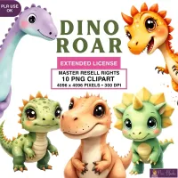 Cute Dinosaur Clipart PNG - Extended License – Image 1