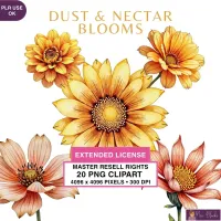 Golden Floral Clipart PNG - Extended License – Image 1