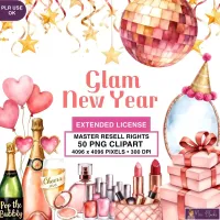 New Year Glam Clipart PNG - Extended License – Image 1