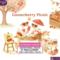 Cherry Picnic Duck Clipart PNG - Extended License – Image 1