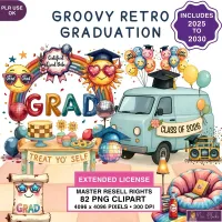 Retro Graduation Clipart PNG - Extended License – Image 1