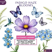 Indigo Floral Clipart PNG - Extended License – Image 1