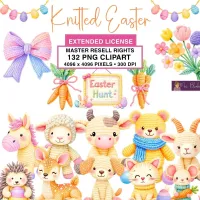 Cozy Knitted Easter Animal Clipart PNG - Extended License – Image 1
