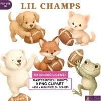 Football Animals Clipart PNG - Extended License – Image 1