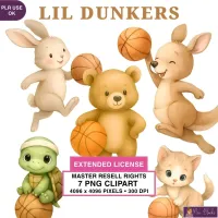 Cute Basketball Animals Clipart PNG - Extended License – Image 1