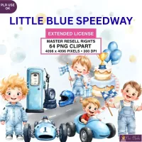 Cute Blue Race Car Kids Clipart PNG - Extended License – Image 1