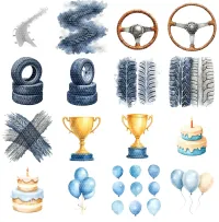 Cute Blue Race Car Kids Clipart PNG - Extended License – Image 4