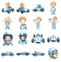 Cute Blue Race Car Kids Clipart PNG - Extended License – Image 2