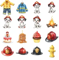 Cute Firefighter Kids Party Clipart PNG - Personal Use License – Image 3