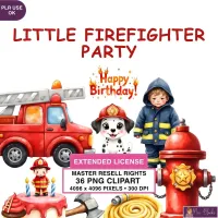 Cute Firefighter Kids Party Clipart PNG - Extended License – Image 1