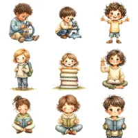 Cute Kids Learning School Clipart PNG - Extended License – Image 2