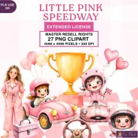 Cute Pink Race Car Kids Clipart PNG - Extended License – Image 1
