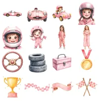 Cute Pink Race Car Kids Clipart PNG - Extended License – Image 2
