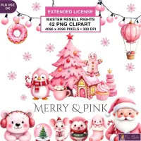 Cute Pink Christmas Clipart PNG - Extended License – Image 1