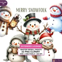 Cute Snowman Christmas Clipart PNG - Extended License – Image 1
