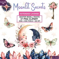 Boho Moon Crystal Clipart PNG - Extended License – Image 1