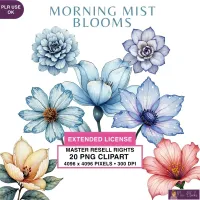 Soft Blue Floral Clipart PNG - Extended License – Image 1