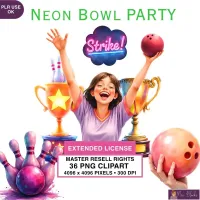 Neon Bowling Party Clipart PNG - Extended License – Image 1