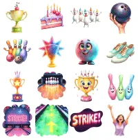 Neon Bowling Party Clipart PNG - Extended License – Image 2