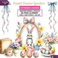 Pastel Easter Bunny Clipart PNG - Extended License – Image 1