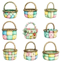 Patchwork Easter Basket Clipart PNG - Extended License – Image 3