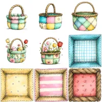 Patchwork Easter Basket Clipart PNG - Extended License – Image 4