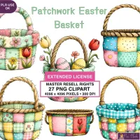 Patchwork Easter Basket Clipart PNG - Extended License – Image 1
