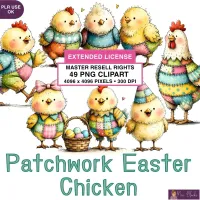 Patchwork Easter Chicken Clipart PNG - Extended License – Image 1