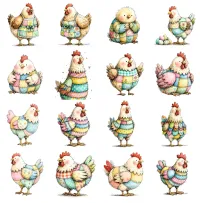 Patchwork Easter Chicken Clipart PNG - Extended License – Image 2