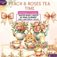 Peach Roses Tea Clipart PNG - Extended License – Image 1