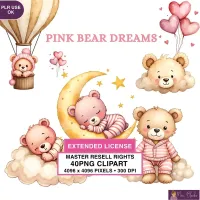 Sleepy Pink Bear Clipart PNG - Extended License – Image 1