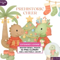 Christmas Dinosaur Clipart PNG - Extended License – Image 1