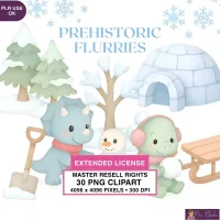 Winter Dinosaur Clipart PNG - Extended License – Image 1