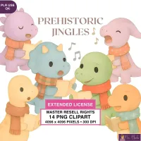 Christmas Dinosaur Caroling Clipart PNG - Extended License – Image 1