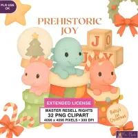 Christmas Dinosaur Joy Clipart PNG - Extended License – Image 1