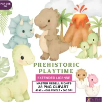 Cute Dinosaur Playtime Clipart PNG - Extended License – Image 1