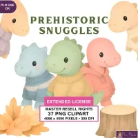 Cute Dinosaur Snuggle Clipart PNG - Extended License – Image 1