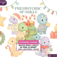 Christmas Dinosaur Sparkle Clipart PNG - Extended License – Image 1