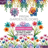 Rainbow Garden Flower Clipart PNG - Extended License – Image 1