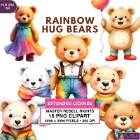 Rainbow Bear Characters Clipart PNG - Extended License – Image 1