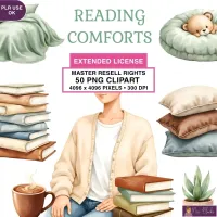 Cozy Reading Lifestyle Clipart PNG - Extended License – Image 1