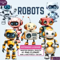 Cute Robot Characters Clipart PNG - Extended License – Image 1