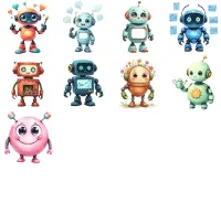 Cute Robot Characters Clipart PNG - Extended License – Image 4