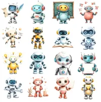 Cute Robot Characters Clipart PNG - Extended License – Image 2