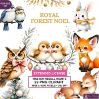 Woodland Christmas Animals Clipart PNG - Extended License – Image 1