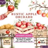 Rustic Apple Orchard Clipart PNG - Extended License – Image 1