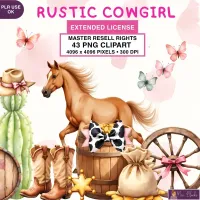 Western Cowgirl Clipart PNG - Extended License – Image 1