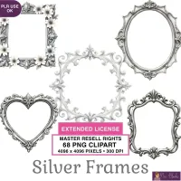 Ornate Silver Frames Clipart PNG - Extended License – Image 1